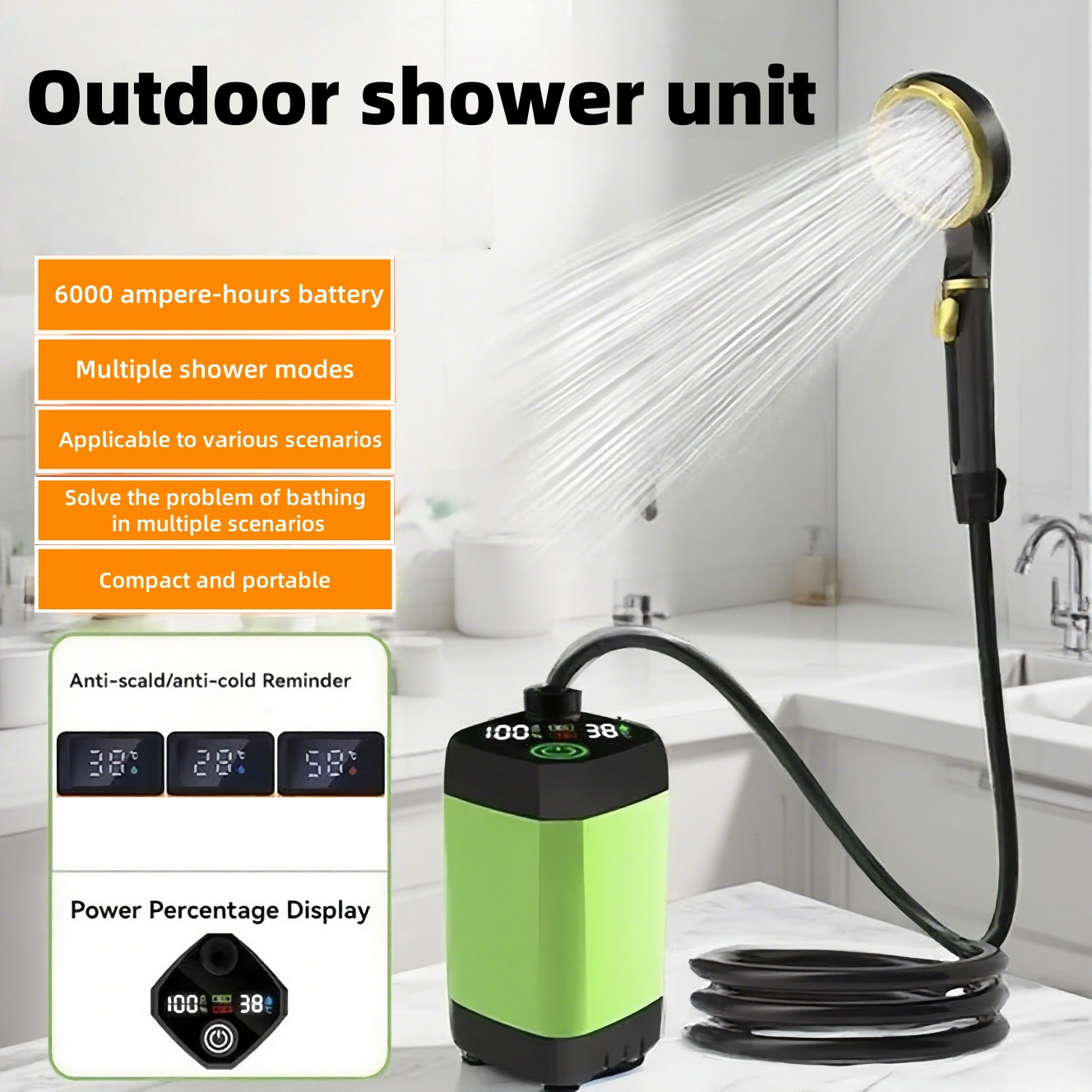 Portable Camping Shower - وحدة استحمام كهربائية محمولة للاستخدام الخارجي،