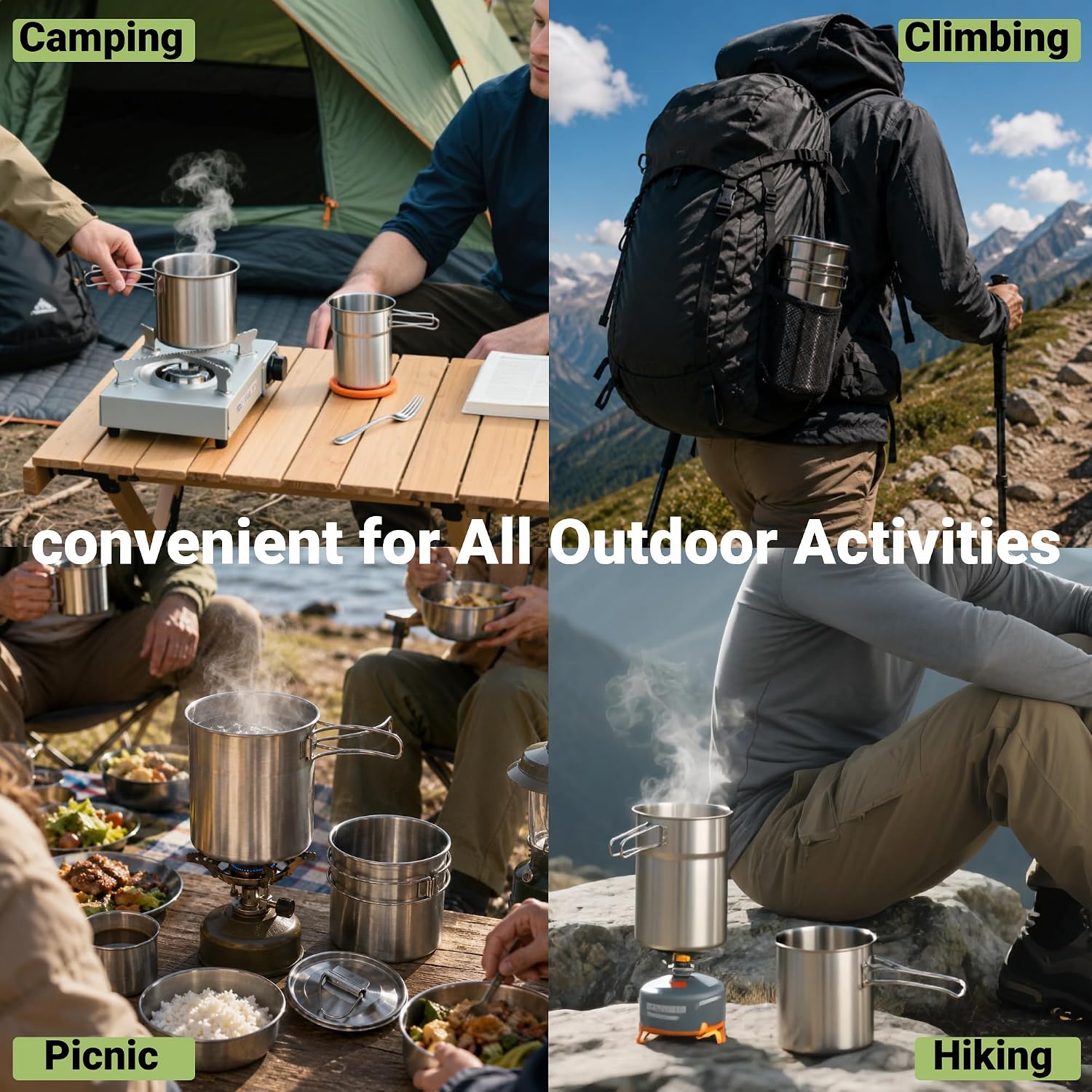 أكواب قابلة للطي للتخييم، أوان - مراجعة Outdoor Camping Cooking Set وسعره