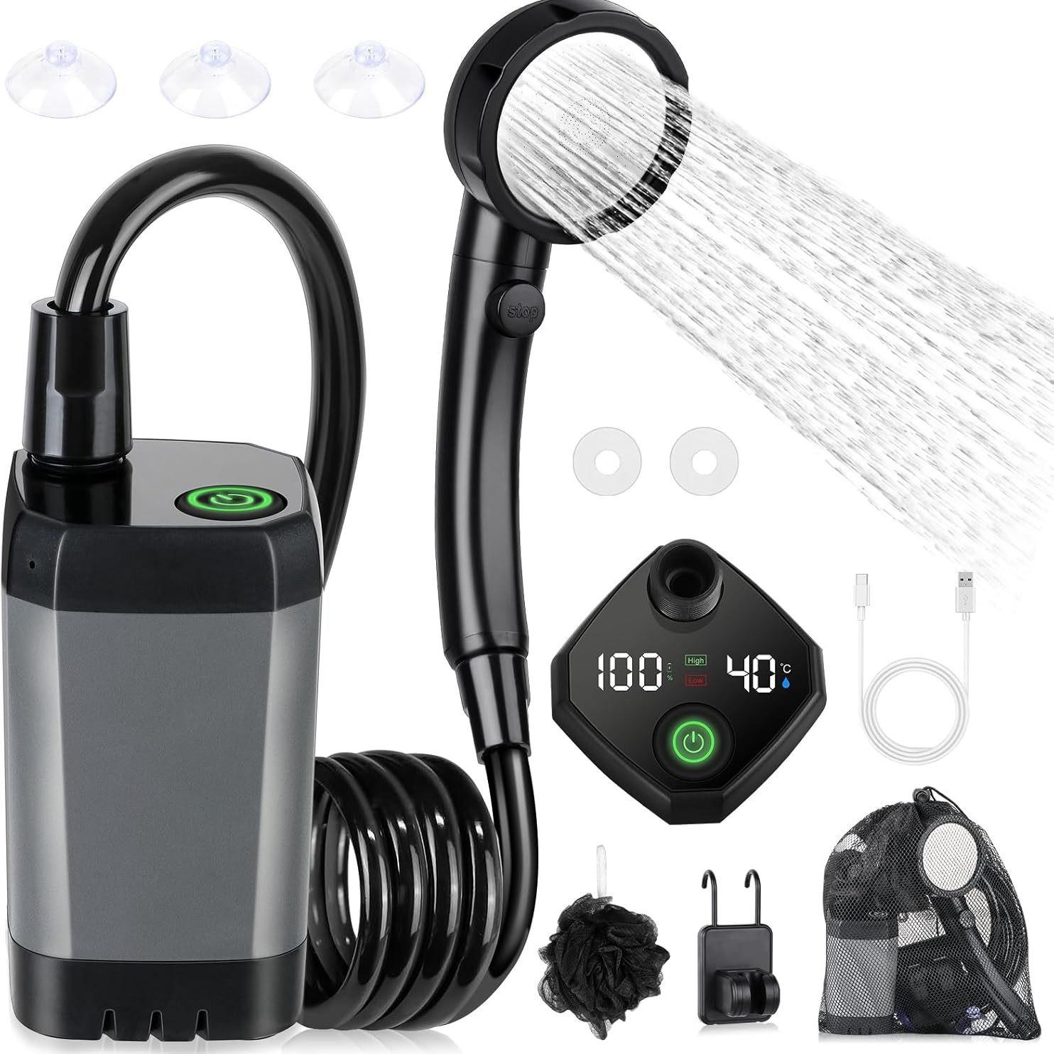 دش كهربائي محمول ذاتي التحضير  - مراجعة Portable Camping Shower وسعره