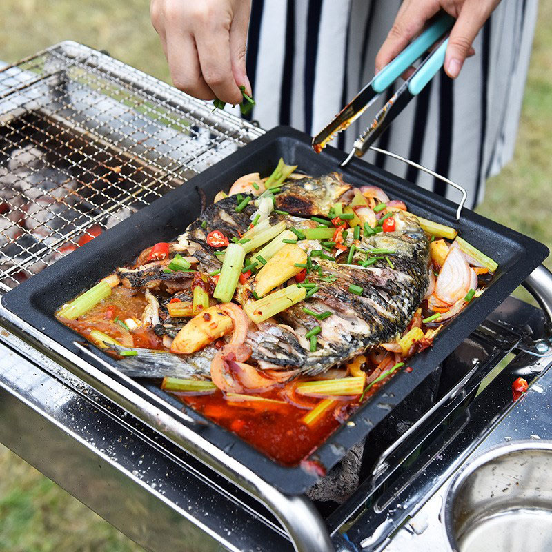 مقلاة شواء مربعة سميكة للاستخد - مراجعة Outdoor Camping Cooking Set وسعره