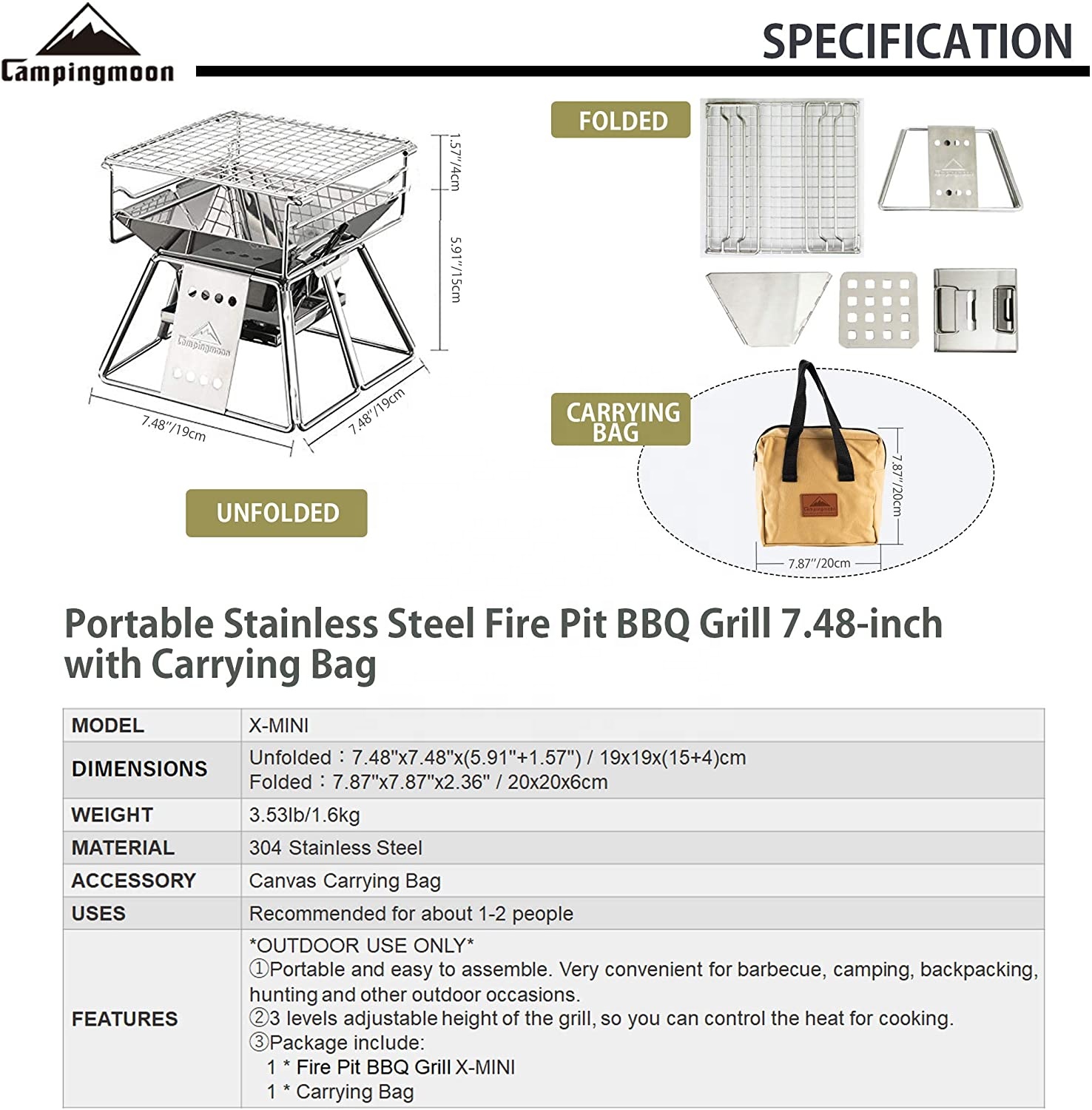 Campingmoon-شواية عمودية من ال - مراجعة Outdoor Camping Fire Pit وسعره