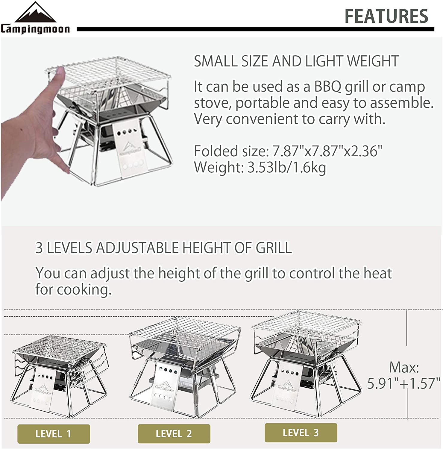 Campingmoon-شواية عمودية من ال - مراجعة Outdoor Camping Fire Pit وسعره
