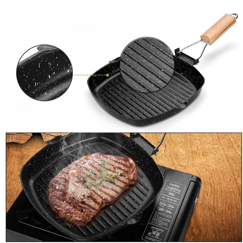 مقلاة شواء مربعة للستيك مع مقب - مراجعة Outdoor Camping Griddle وسعره
